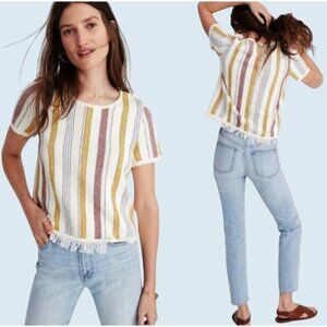 MADEWELL Blakley Striped Fringe Hem Pullover Top Shirt Sz XS